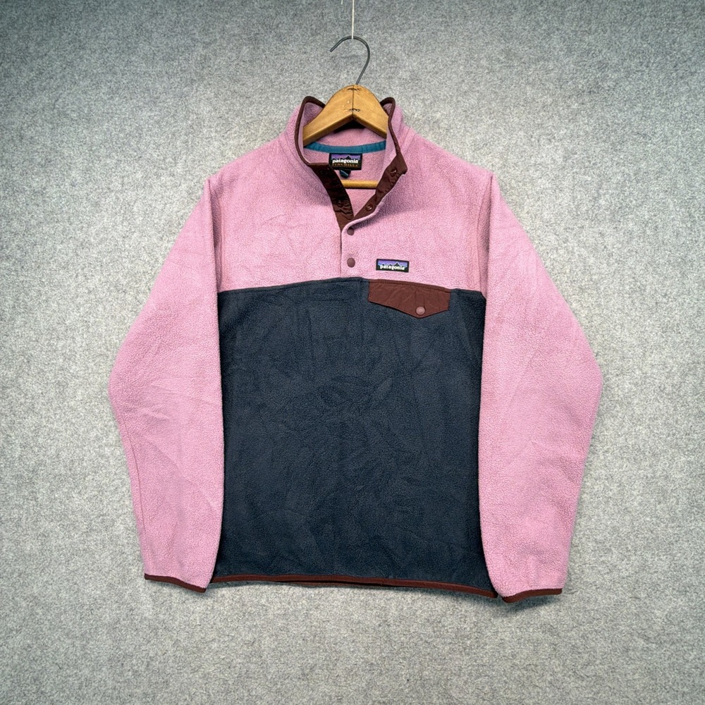 Patagonia Synchilla Sweatshirt Womens Small Pink Navy Snap-T Fleece Pullover